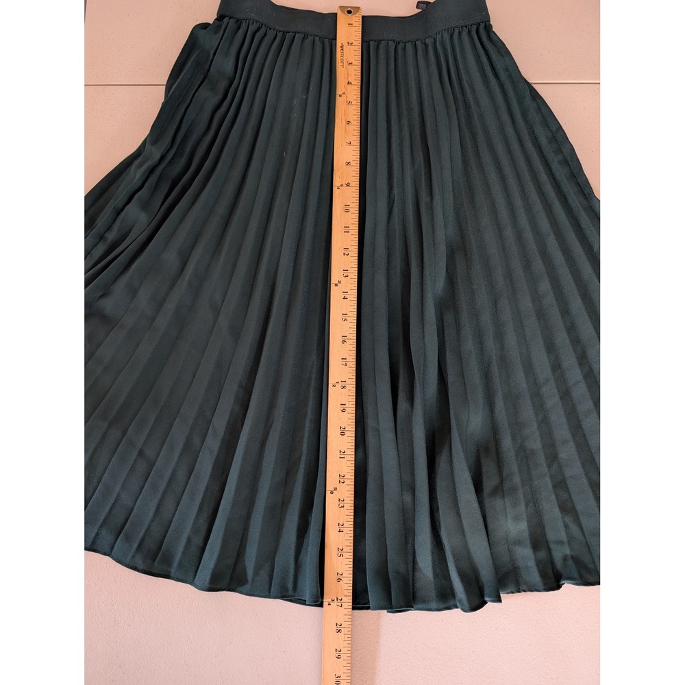 Kate Kasin Pleated Midi Skirt Womens Small Dark Green Elastic High Waist Flare - Picture 4 of 7